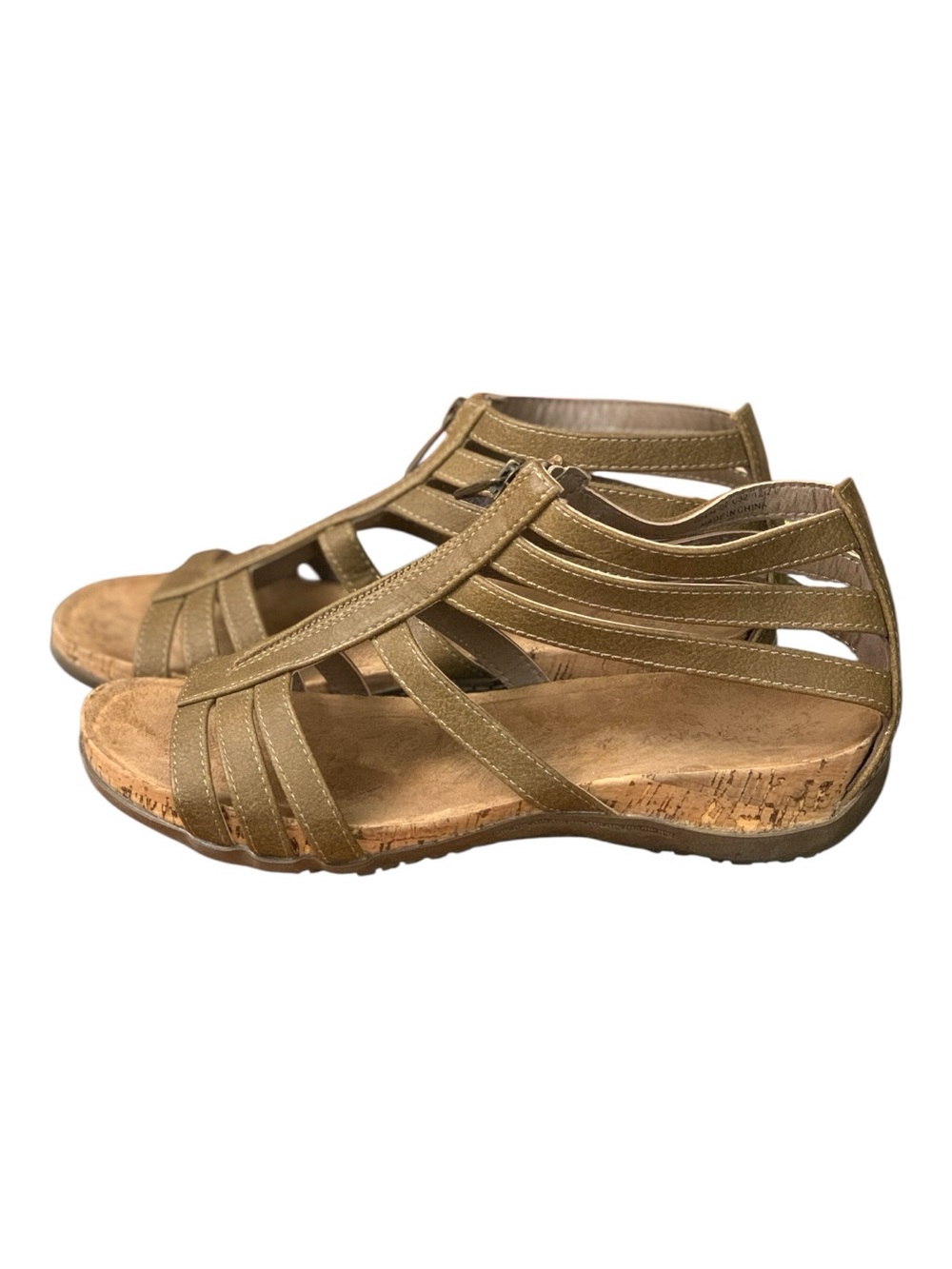 Bearpaw Layla II Brown Strappy Zip Front Summer Sandals Faux Leather Boho Size 8
